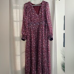 Old Navy Burgundy Floral Long Sleeve Dress